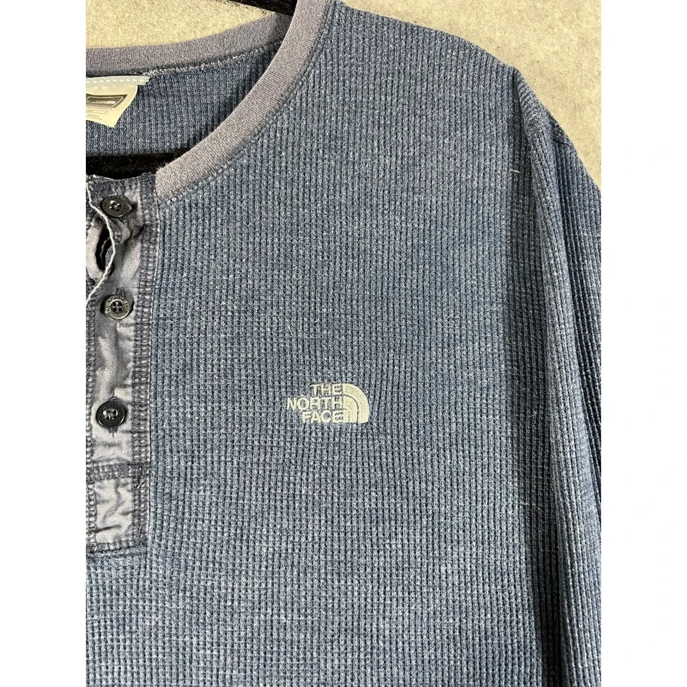 The North Face Henley shirt Mens Blue Large Waffle Knit Thermal Long Sleeve